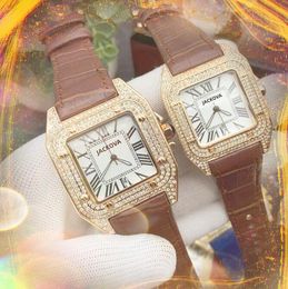 Couple Fashion women man quartz watches high-grade square roman diamonds ring case luxury top design leather belt nice table original solid bracelet wristwatch