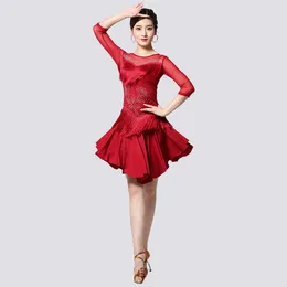 Stage Wear Latin Dance Dress Milk Silk Fringed Sexy Performance Group Clothing