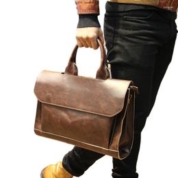 Briefcases Luxury Fashion 14" Genuine Leather Business Briefcase Men's Bag Crazy Horse Handbag Shoulder Messenger Laptop Bags