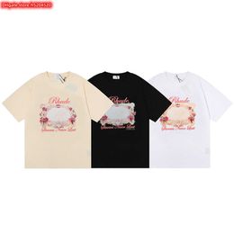 FUHP Men's t Shirt 2023 New Fashion Brand Rhude American Storms Never Last Hd Rose Magic Mirror and Women's Casual Short Sleeve