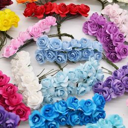 Decorative Flowers 72PCS/144PCS 2CM Multicolor Paper Artificial Mini Rose Flower Head Wedding Bouquet Scrapbooking Party Home Decoration