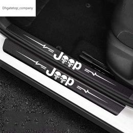 4pcs car sticker door carbon Fibre Sill Plate For JEEP Grand Cherokee Commander Renegade Wrangler Compass Patriot accessories