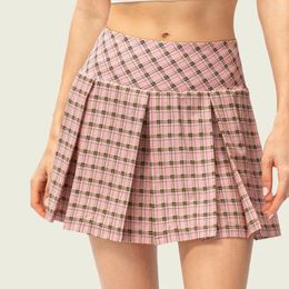 Running Shorts Womens Tennis Skirt With High Waisted Plaid Skirts Korean Style Plus Size Yoga Under Pocket Stretchy Dance Short