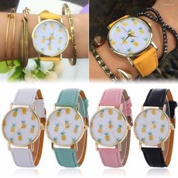 Wristwatches Women's Fashion Pineapple Pattern Leather Band Analog Quartz Wrist Watch