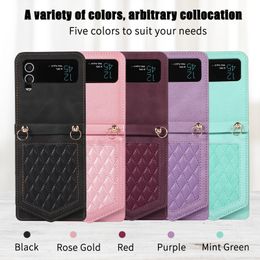 Shockproof Phone Cases for Samsung Galaxy Z Flip 4/3 Solid Color PU Leather Kickstand Case with Mirror and Shoulder Strap