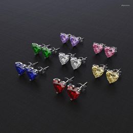 Stud Earrings Cute Heart For Women Silver Blue Purple Pink Austrian Crystal Wedding Engagement Promise Jewellery Drop