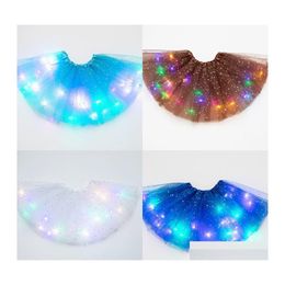 Skirts Women Girls Kids Neon Led Tutu Skirt Party Stage Dance Wear Pleated Layered Tle Light Up Short Dress Wings For 312 Years Old Dheme