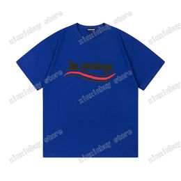 xinxinbuy Men designer destroyed Tee t shirt Paris Graffiti Wave Print short sleeve cotton women white black blue XS-L