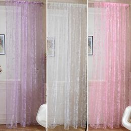 Curtain Door Drape Panel Scarf Sheer Voile Butterfly Flocked Yarn Window Decal Pink Curtain1