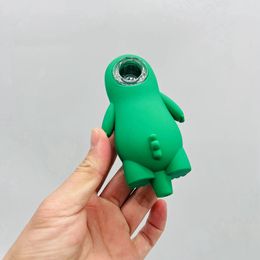 Wholesale Silicone Colorful Dinosaur Style Pipes Herb Tobacco Oil Rigs Glass Porous Hole Filter Bowl Portable Handpipes Smoking Cigarette Holder Tube
