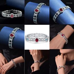 Bangle 925 Sterling Silver 8 10mm 3ct Red High Carbon Diamond Charm Wedding Women Bracelet Fine Jewellery Dropship