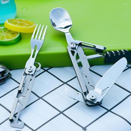 Dinnerware Sets Folding Cutlery Portable Corkscrew Tableware High Strength Stainless Steel Disassembly Camping Fork Spoon Cutter For Outdoor