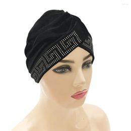 Ethnic Clothing Winter Warm Velvet Diamonds India Hat Soft Turban Bonnets For Women Fashion Islamic Headwear Cancer Chemo Hats