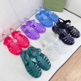 Women Sandals Designer Sandal Double G Rubber Shoes Designer Platform Sandal Jelly Solid Black Buckles Luxury Flat Slide With Box NO367