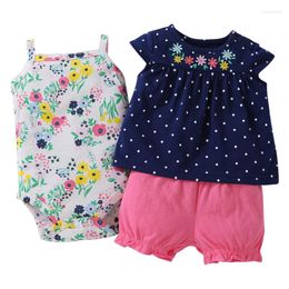 Clothing Sets Summer Baby Girl Clothes Set Short Sleeve Floral T Shirt Tops Bodysuit Shorts Pink Born Outfit Babies Suit