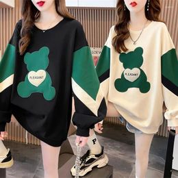 Women's Sweaters Design Bear Thin Sweater Women Autumn And Winter 2023 Fashion Loose Personality Stitching Embroidery Long Coat Tide M822
