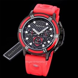 Mens Sport Watches Chronograph Wristwatches Japan quartz movement Steel case Red rubber strap reloj de lujo Hanbelson212v