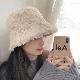 Berets Faux Hair Fluffy Hat Unisex Large Bucket Hats For Women Winter Warm Outdoor Sun Visor Lady Bob Panama Fisherman Cap Girls