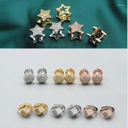 Hoop Earrings Cute Small CZ Pave Star Geometric Ear Hoops Earring For Women Double Side Closed Circle Copper Cartilage Piercing Cuff Clip