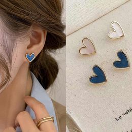 Stud Earrings Cute Korean Heart Shape Shiny Rose Gold For Women Fashion Jewellery Gifts 2022