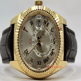 Luxury Sky Dweller 326138 18k42MM Yellow leatherGold Brand New Automatic machinery Mens Watch Men's Wristwatches263D