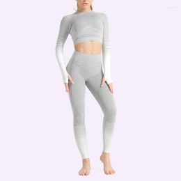 Active Sets Stripe Fitness Suit Seamless Yoga Set Stretch Sports Ropa Deportiva Mujer Gym Workout Clothes For Women