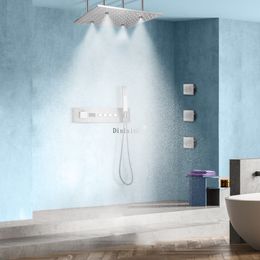 Brushed Nickel Bath & Shower Faucets LED Rain Shower System Thermostatic Diverter Valve