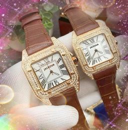 Paar Damen Herren Dwellers Uhren voller Diamanten Ringgehäuse Iced Out Uhr Quarzwerk quadratisch römisch Original solide Armband Armbanduhr Montre de Luxe Geschenke