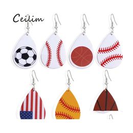 Charm Arrival Teardrop Pu Leather Earrings Baseball Basketball Football Volleyball Sport Dangle Earring For Women Jewelry Gifts Drop Dhfzg