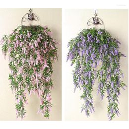Decorative Flowers Artificial Lavender Wall Hanging Furniture Living Room Decoration Simulated Plants Flower Basket Rattan