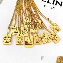 Pendant Necklaces Celi Classic 12 Constellation Necklace Gold Collar Chain Man Women Designer Jewelry Drop Delivery Pendants Dh6Y4