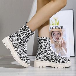 Hot snow Boots for leather Canvas Martin Boots Women's Winter New Fashion Round Head Thick Bottom Leopard Lace Short Boots Fashion Women fur 221220