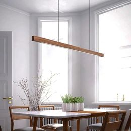 Pendant Lamps Minimalist Dining Room Wood Lights Modern LED Long Table Living Bar Nordic Office Strip Hanging Lamp