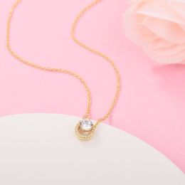 Shine Gold Plated Sparkling Round Halo Pendant Collier Necklace Fits European Pandora Style Jewellery Necklace