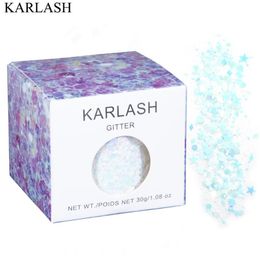 KARLASH White Glitter Nail Art Decorations Mix Star Heart Laser Shiny Nail Sequins 30g Bulk Flocking Powder for Beauty Design279H