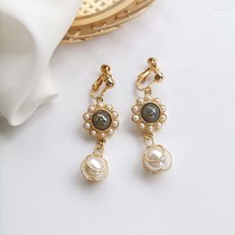 Backs Earrings Temperament Graceful Ladies Clip On Vintage Style Simple Imitation Pearl Round Ball Pendant No Piercing