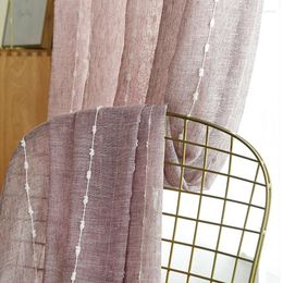 Curtain Brown Thicker Cotton Linen Window Screens Stripes With Ball Design Drapes In Living Room Sheer Curtains For Bedroom