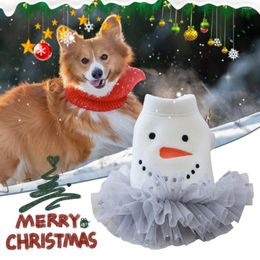 Dog Apparel Skirt Mesh Stitching Cartoon Pictures Soft Comfortable Snowman Print Pograph Prop Polyester Christmas Festival Pet