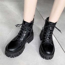 Boots Rimocy New Women White Ankle Pu Leather Thick Sole Lace Up Combat Booties Female Autumn Winter Platform Shoes Woman 221213