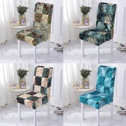 Chair Covers Geometric Lattice Marble Printed Party Printing Fabric Seat Cover Elastic Material Chaise Removable 1/2/4/6Pcs