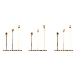 Candle Holders 9Pcs/Set Chinese Style Metal Simple Golden Wedding Bar Party Living Room Decor Home Candlestick