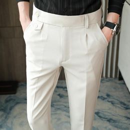 Men's Suits 2022 Brand Clothing Men Spring Stylecasual Nine Cent Trousers/Male Slim Fit High-Grade Pure Cotton Stripe Suit Pants Black Beige