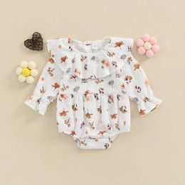 Rompers Autumn Baby Girls Cute Lovely Romper Long Sleeve Floral Patterns Doll Collar Ruched Infant Toddler Snap E Jumpsuit