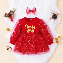 Girl Dresses Ma&Baby 9m-4Years Christmas Red Dress Toddler Infant Kid Sequin Tulle Tutu Party Long Sleeve Xmas Costumes D01