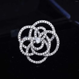 Cluster Rings Camellia Ring 925 Stamp Luxury Micro Inlay Zircon Flower Hollow Opening Female Party Wedding Jewellery Gift