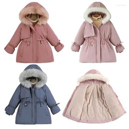 Jackets Girls 2-8 Years 2022 Winter Children Thickened Down Warm Outerwear Kids Hooded Fur Collar Jacket Boys Girl Party Coats