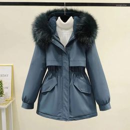 Women's Down Fashion Long Fur Liner Hooded Parkas 2022 Winter Coat Women Fleece Parka Collar Warm Snow Wear Windproof Padded Clothes