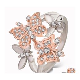 Band Rings Double Butterfly Ring For Women Gift Jewellery Rose Gold Separation Sier Micro Set Diamonds Drop Delivery Dhbxb