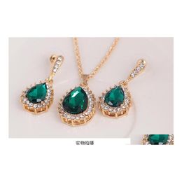 Earrings Necklace Bridesmaid Jewellery Set Solid Gold Crystal Party Drop Delivery Sets Dh8Um