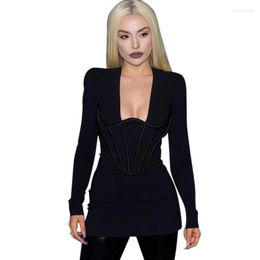 Casual Dresses Long Sleeve Office Sexy Bodycon Mini Dress Women Autumn 2022 Elegant Ceremony Night Club Weddings Party Evening Clothes